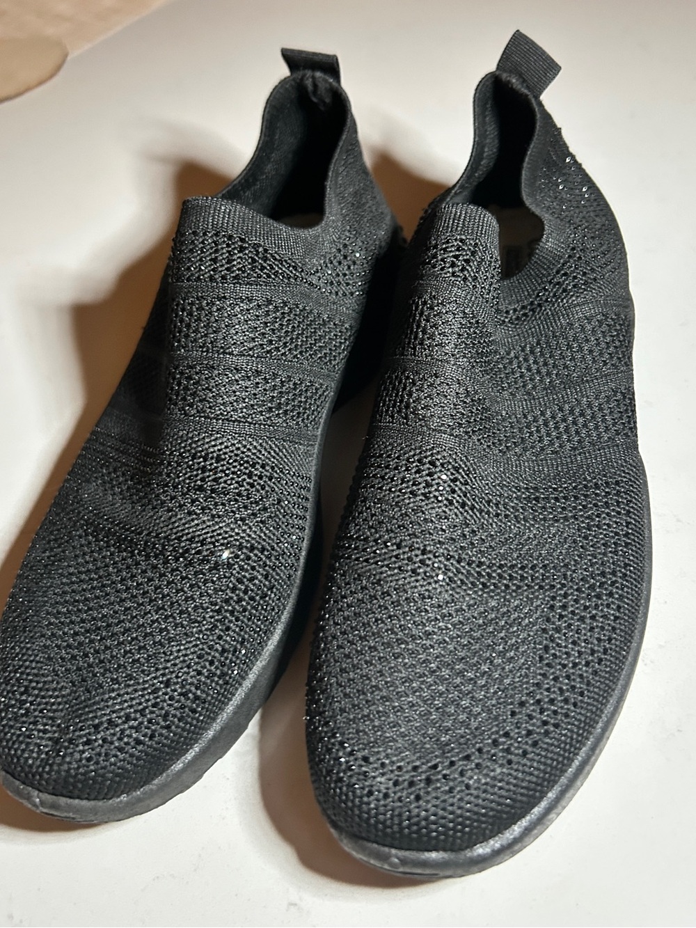 Black sparkly slip on loafers